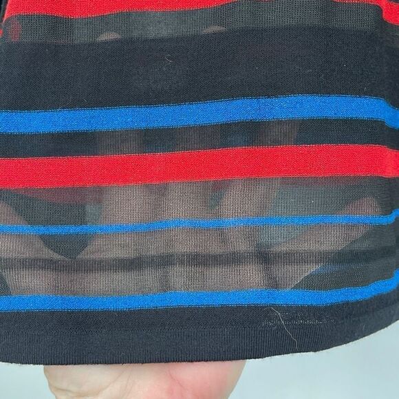 Diane Von Furstenberg Red Black Blue Striped Crew Neck Tunic Sweater Size XS/SM - Picture 3 of 6